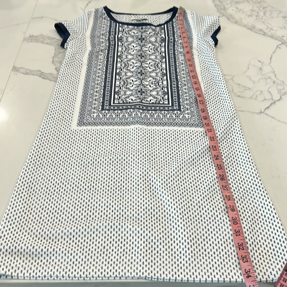 Cortefiel Short Sleeve  Knit Mini.‎ Beautiful Blue Print    On Dress. Size UK6 - Picture 10 of 11